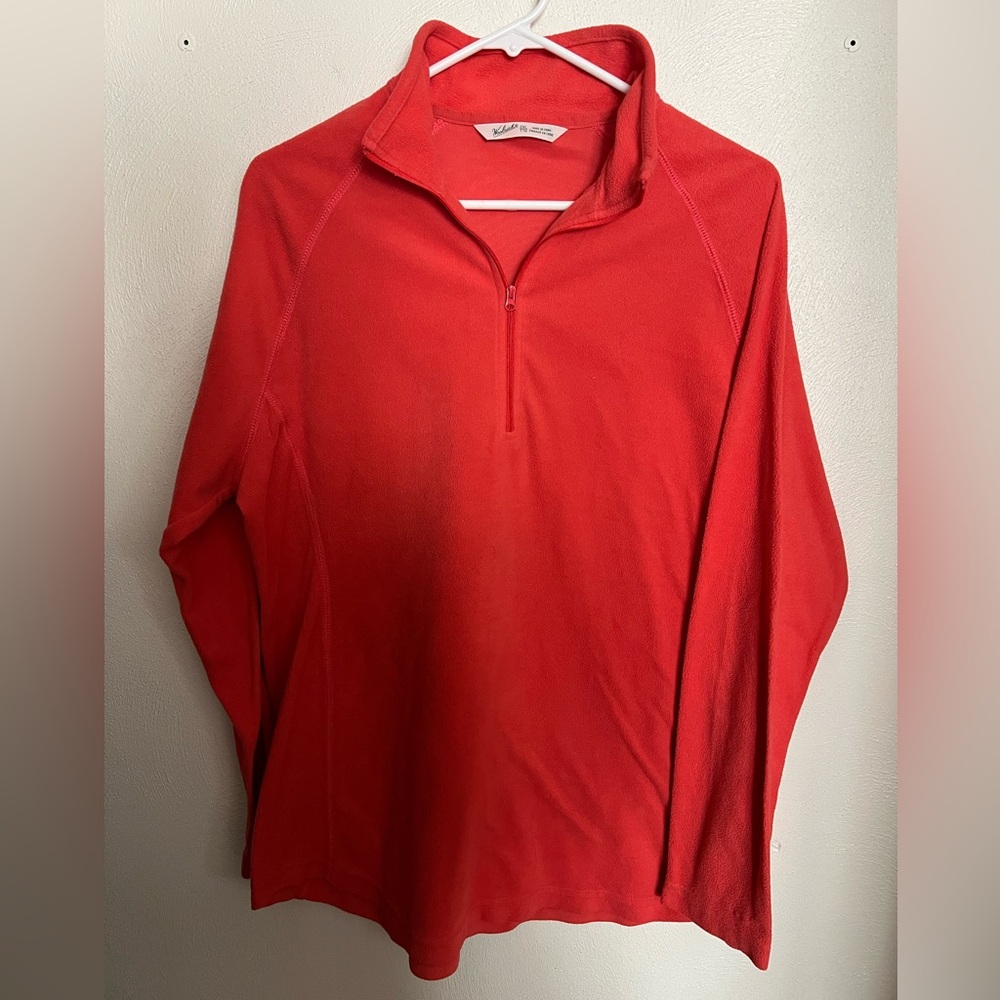 WOOLRICH Classic Lightweight Fleece 1/4 Pullover Sweatshirt Bright Coral Wms 2XL
